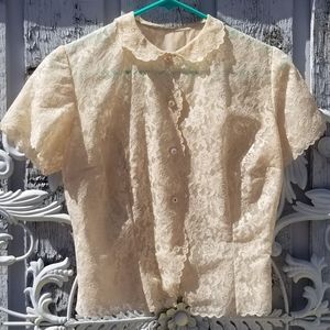 Vintage Scalloped Edges Lace Blouse